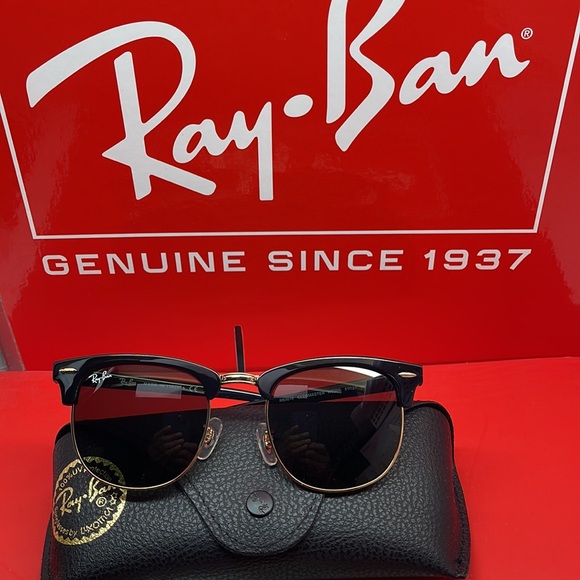 BNWT Ray-ban Club Master RB3016 Black/Gold Green Lenses sunglass - Picture 4 of 9